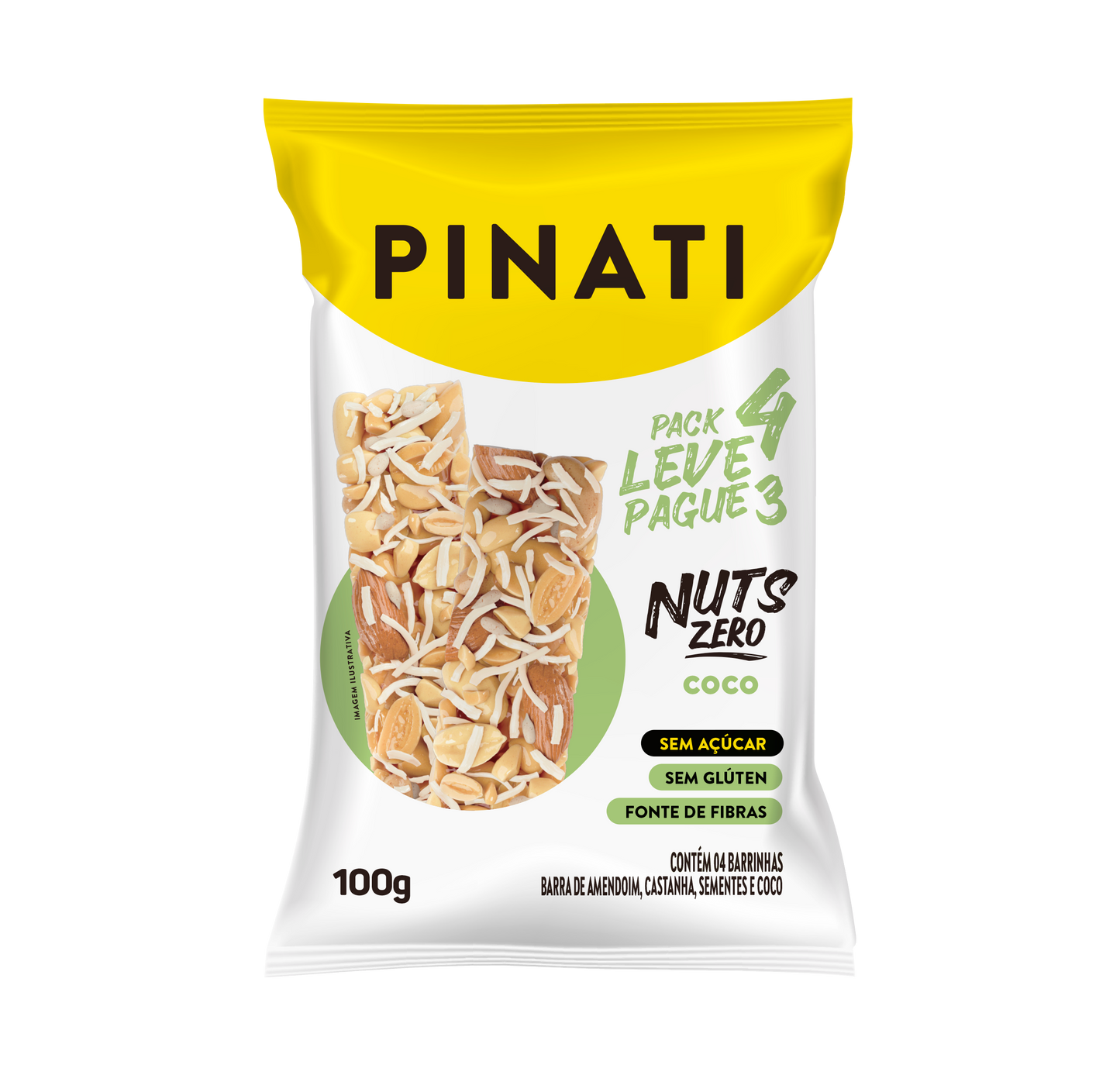 KIT LEVE 4 PAGUE 3 PINATI NUTS CHIPS DE COCO ZERO 25g